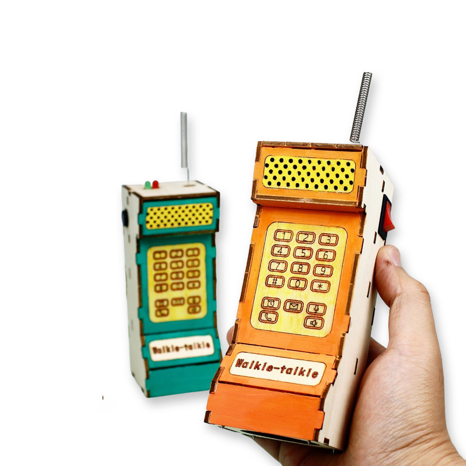 DIY Wooden Walkie Talkie Kit Assembly STEM Toy for Kids Teens Retro Style Gift