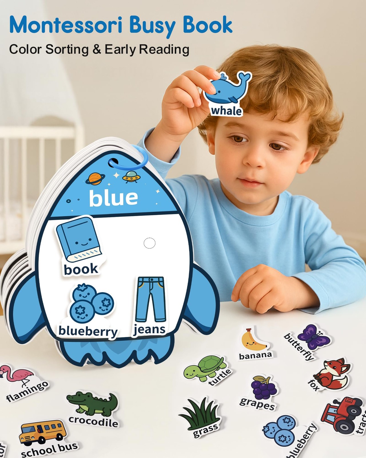 CulinaCraft Montessori Busy Book Color Sorting Toys for 8.5 x 11 inches, Red