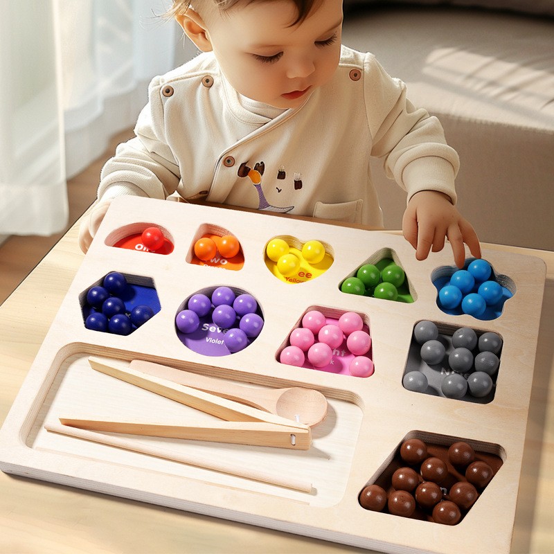 59PC Wooden Bead Counting Math Board Matching Color Sorting Game for Age 3+ Kids
