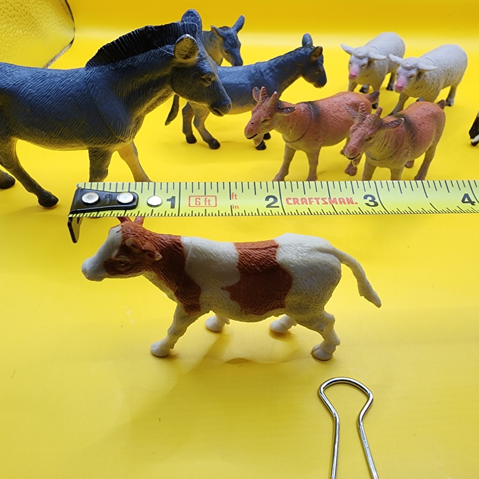 9 Toy Animals 3-5″ Mixed Lot Cows Donkeys Sheep Goats Elk