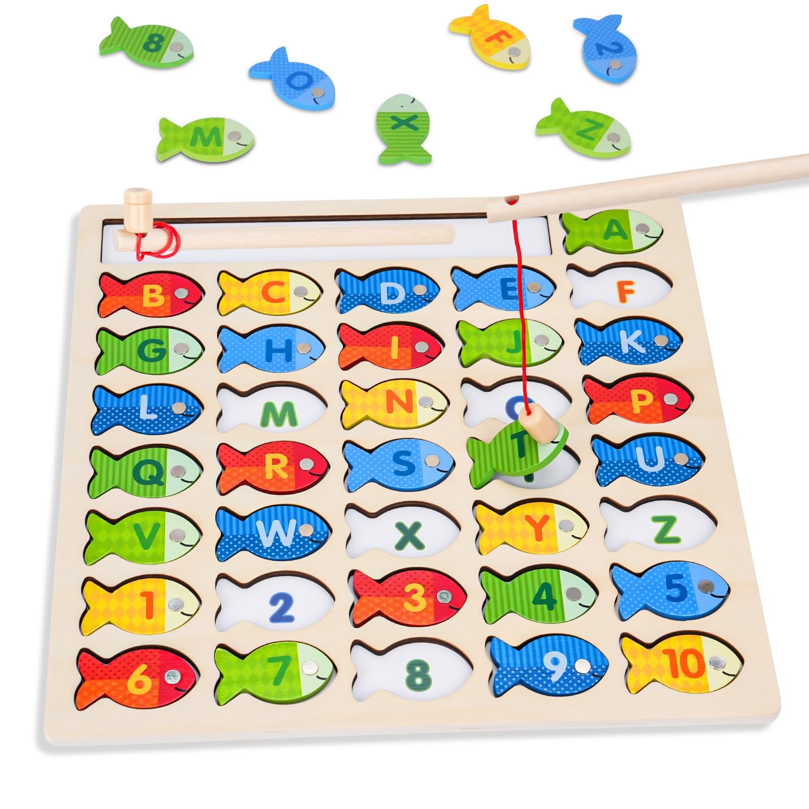 QTATOIU Magnet Fishing Toys for Alphabet and Numbers Medium, Multicolor