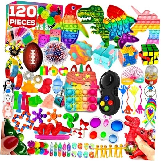 120 Pcs Fidget Toys Pack, Pop Sensory Party Favors Set Gifts for Kids Adults