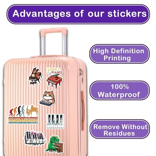 Pack 50 PCS Piano Stickers Musical Instrument Waterproof Vinyl Decals Music