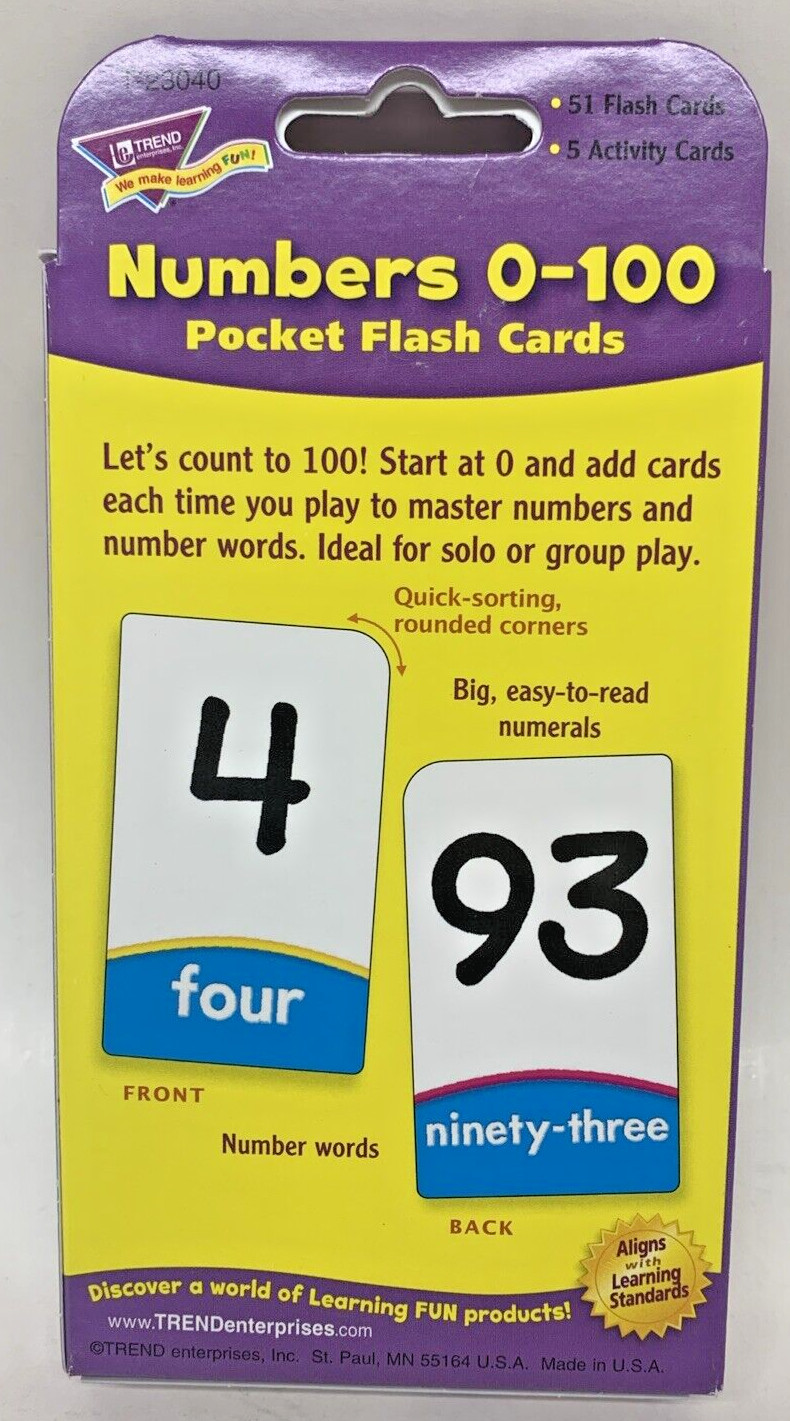 New Trend Numbers 0-100 Pocket Flash Cards T-23040 Great Learning Cards