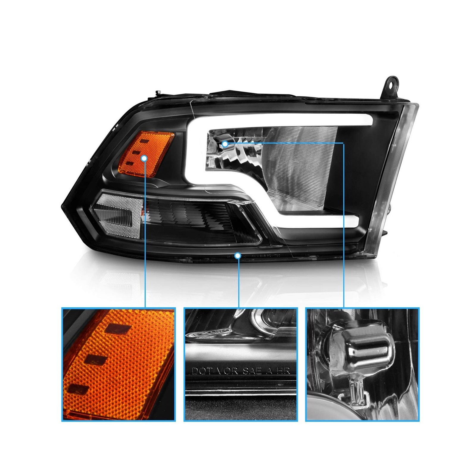 AmeriLite Black Replacement Headlights for 2009-2018 Dodge Ram 1500 2500 3500…