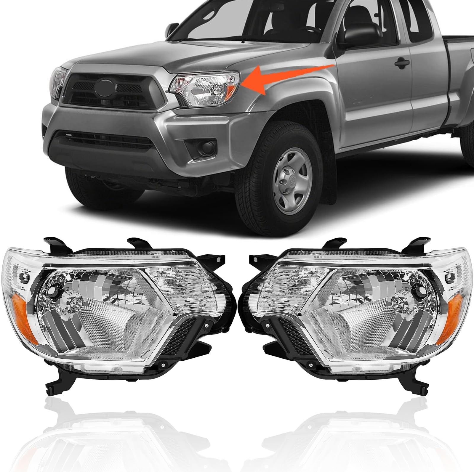 Pair Headlights For 2012-2015 Toyota Tacoma w/o Bulbs, Halogen Headlamps Chro…