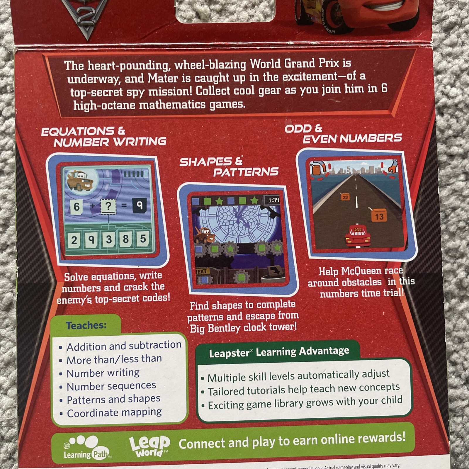 LeapFrog Leapster Disney Pixar Cars Mathematics – Pre-K to 1st Grade (2011) NEW