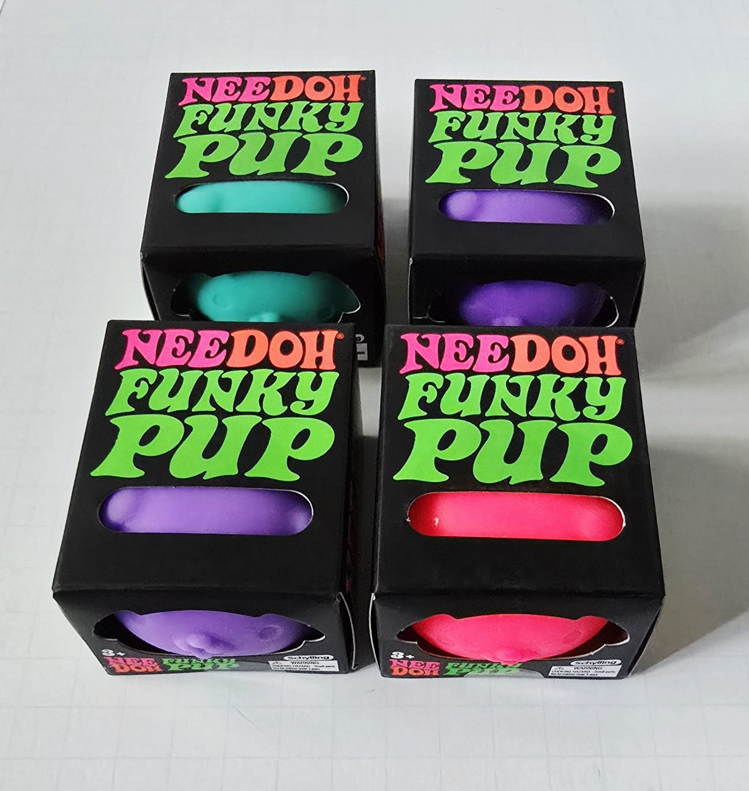 Needoh Funky Pup Lot Of 4 Teal Pink Purple New In Box Nee Doh
