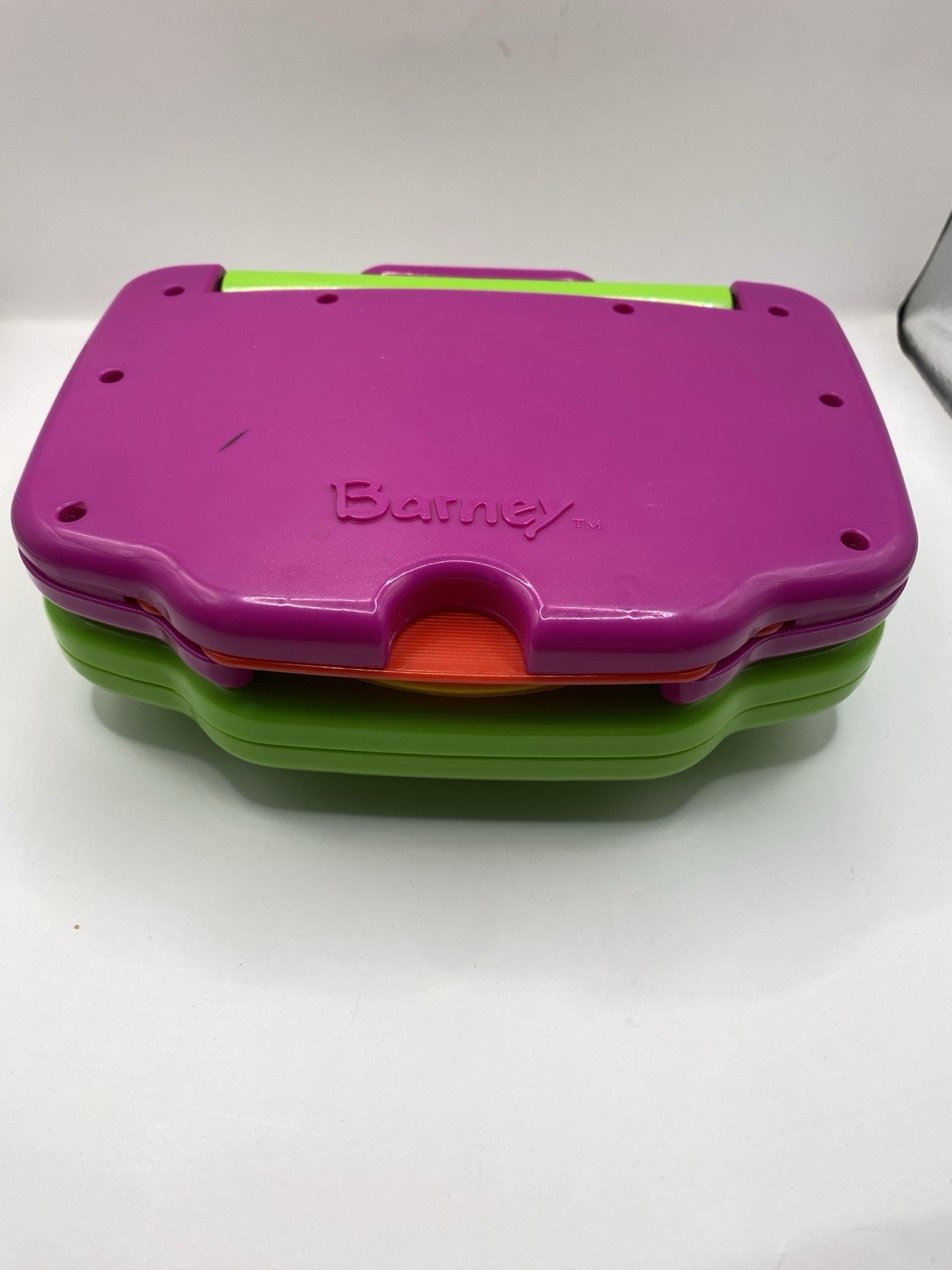 Vintage Barney Purple Dinosaur Interactive Laptop Mattel W/4 cartridges Works!