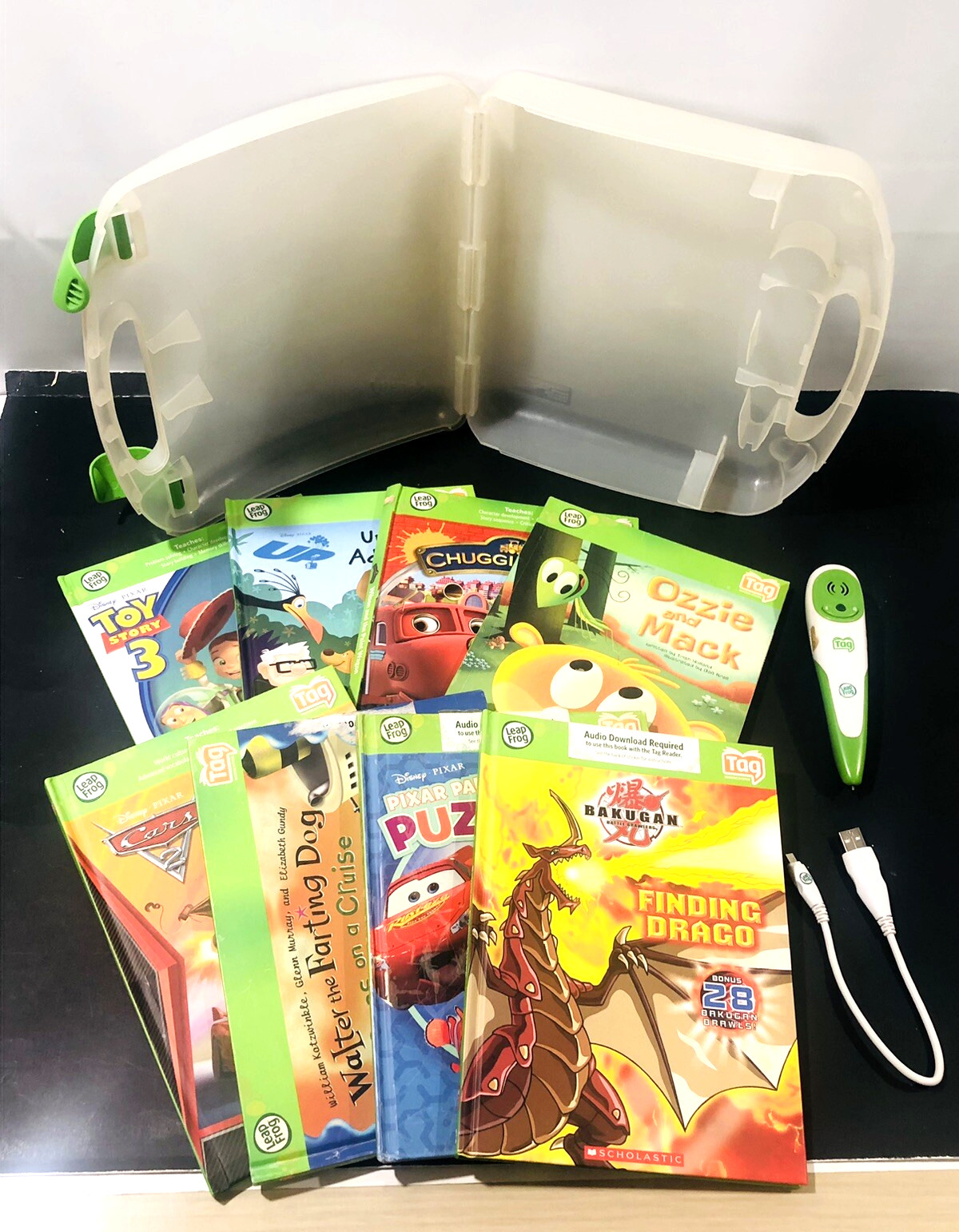 Leap Frog Tag Reader Set for Boys 4-7 Pen+Case+USB+8 Book Lot TESTED READ