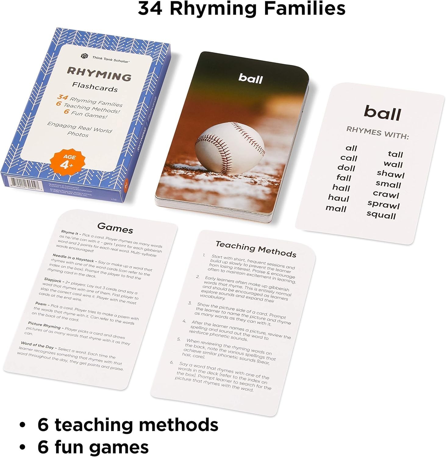 Rhyming Words Flash Cards for Kids Ages 4-8 – Master Phonics, Spelling & Word…