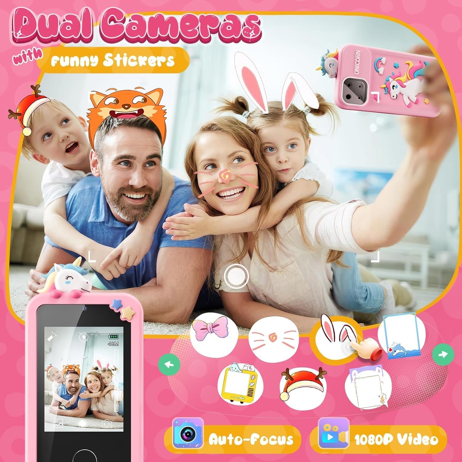 Kids Smart Phone Toy Girls Unicorn Touchscreen Camera Learning Games Gift Ages