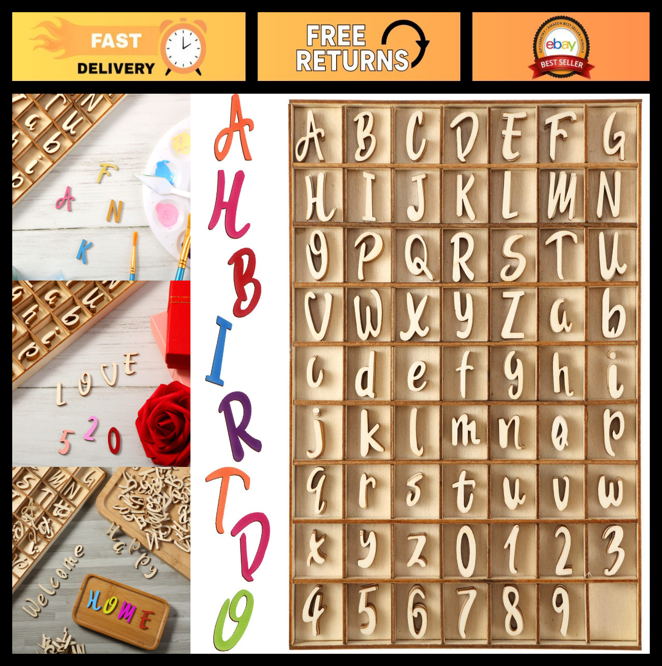 248 Pcs Unfinished Wood Alphabet Letters & Numbers for Crafts with Storage Tray