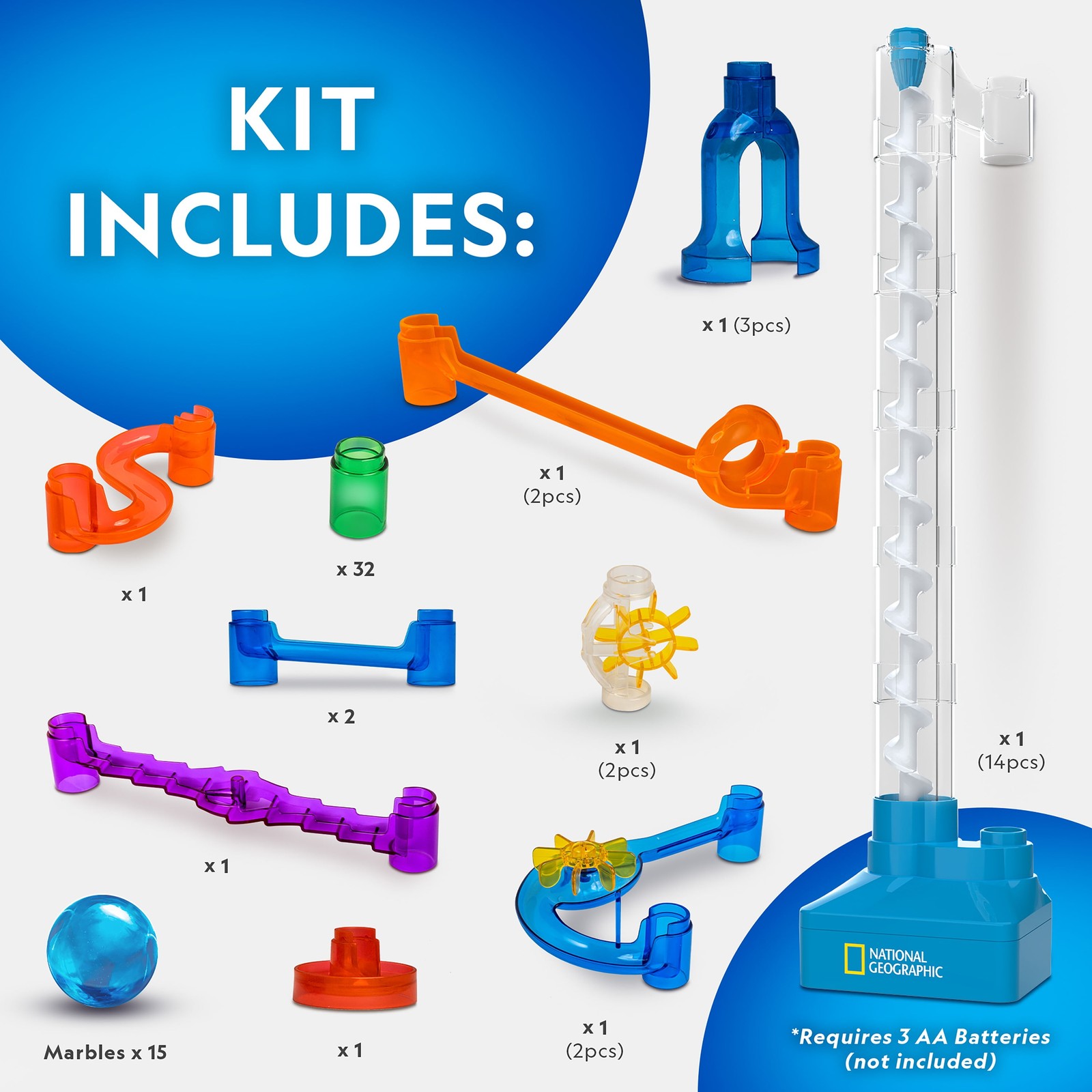 National Geographic 75-Piece Motorized Marble Run Kit for Child 8 Years and up