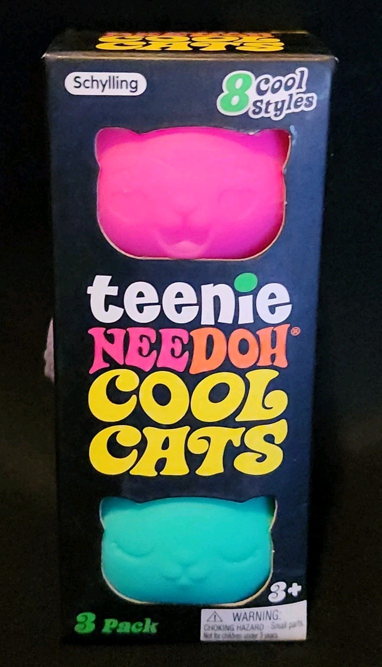 Schylling Teenie NeeDoh Cool Cats 3-Pack Stress Toy New Authentic Random Colors