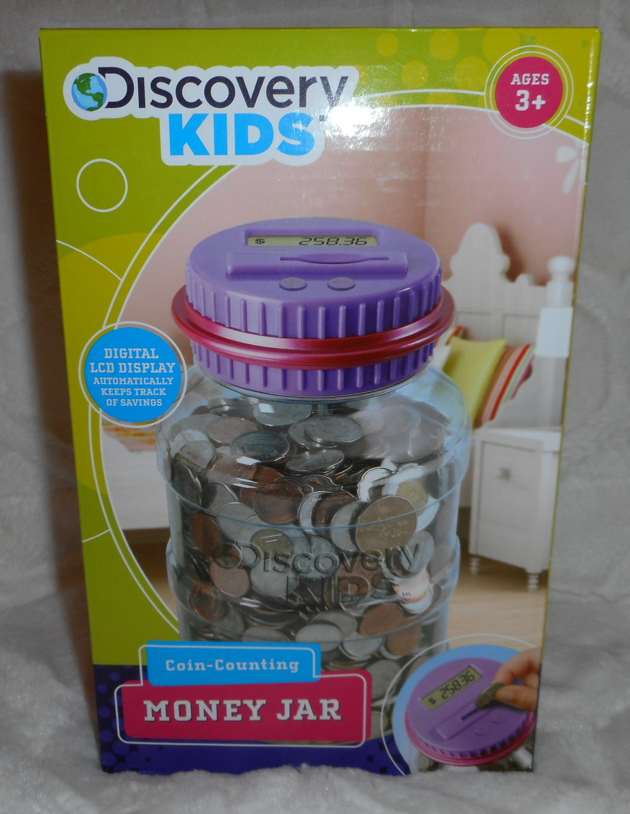 DISCOVERY KIDS COIN COUNTING MONEY JAR BANK LEARNING TOY DIGITAL LCD PURPLE NEW