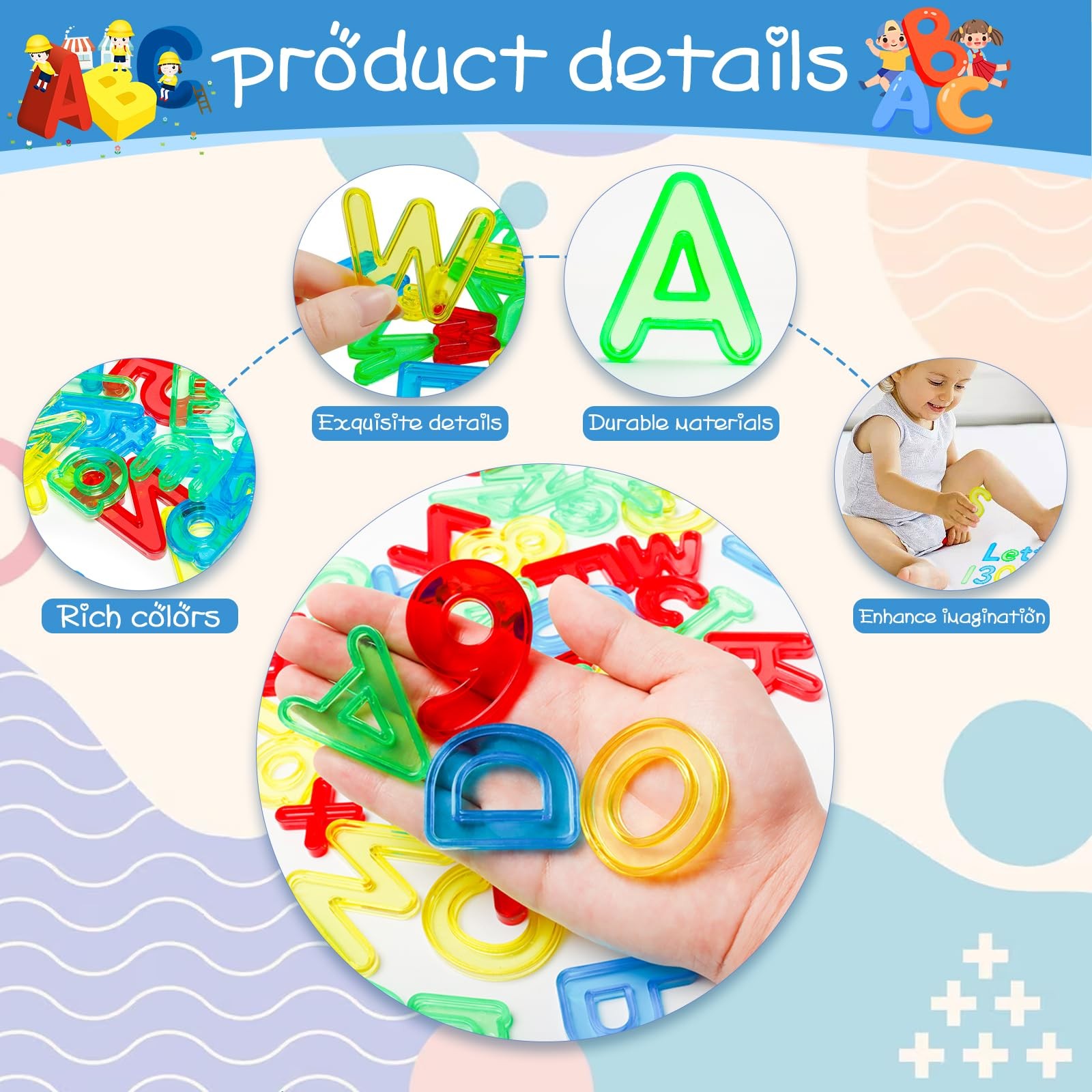 Bbiamsleep 134 Pcs Multi-Color Transparent Plastic Letters & Numbers Set
