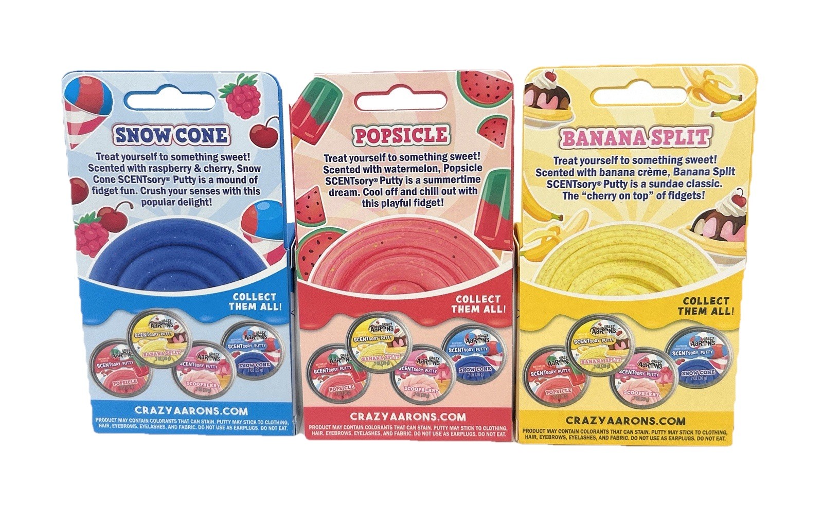 Crazy Aarons SCENTsory Putty 3-Pack~BANANA SPLIT, POPSICLE, SNOWCONE