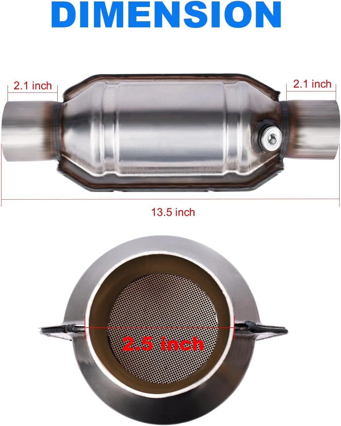 2.5″ Universal Catalytic Converter, 2.5 Inch Inlet/Outle Cat Converter with O2