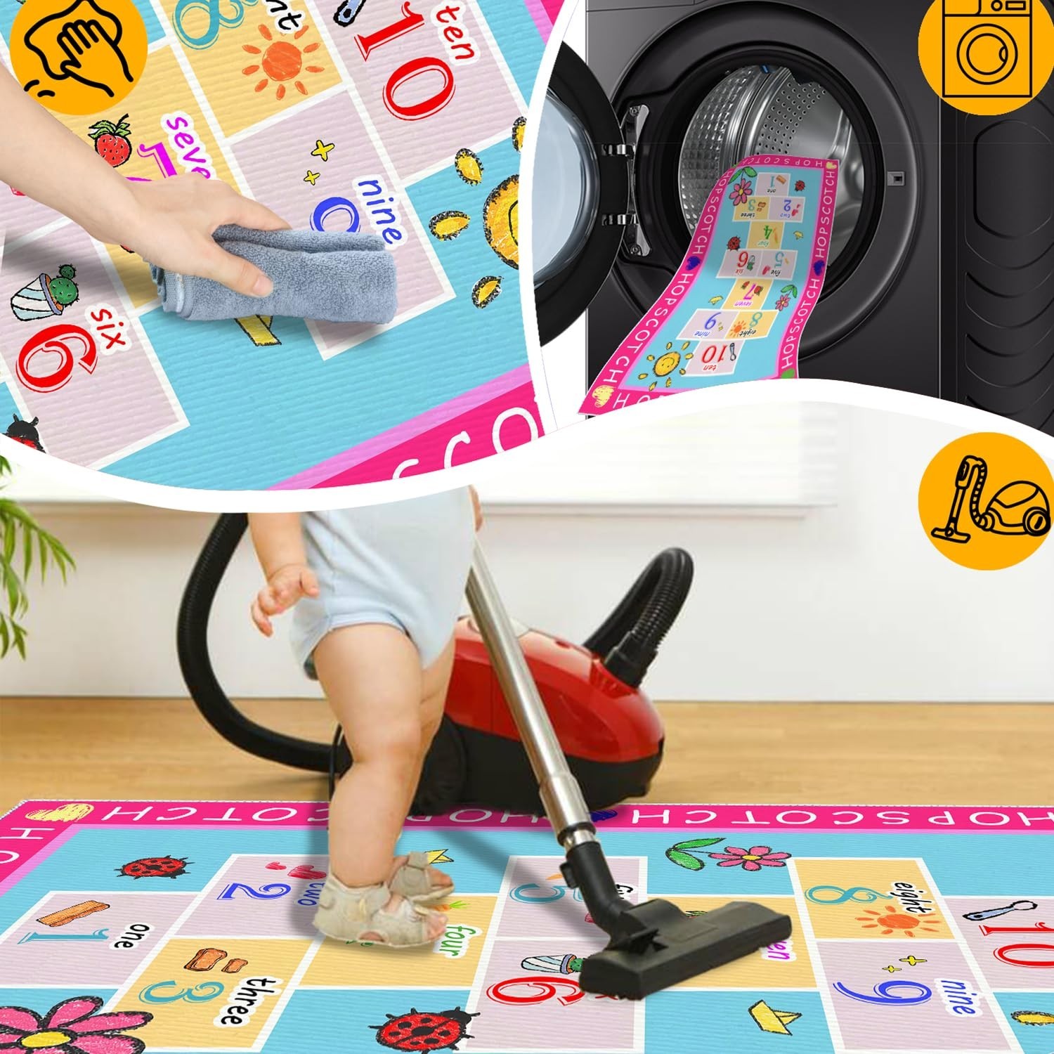 Kids Hopscotch Rug, 2′ 7″ x 4′ Hop and Count Game Mat, Numbers Fun Anti Slip …