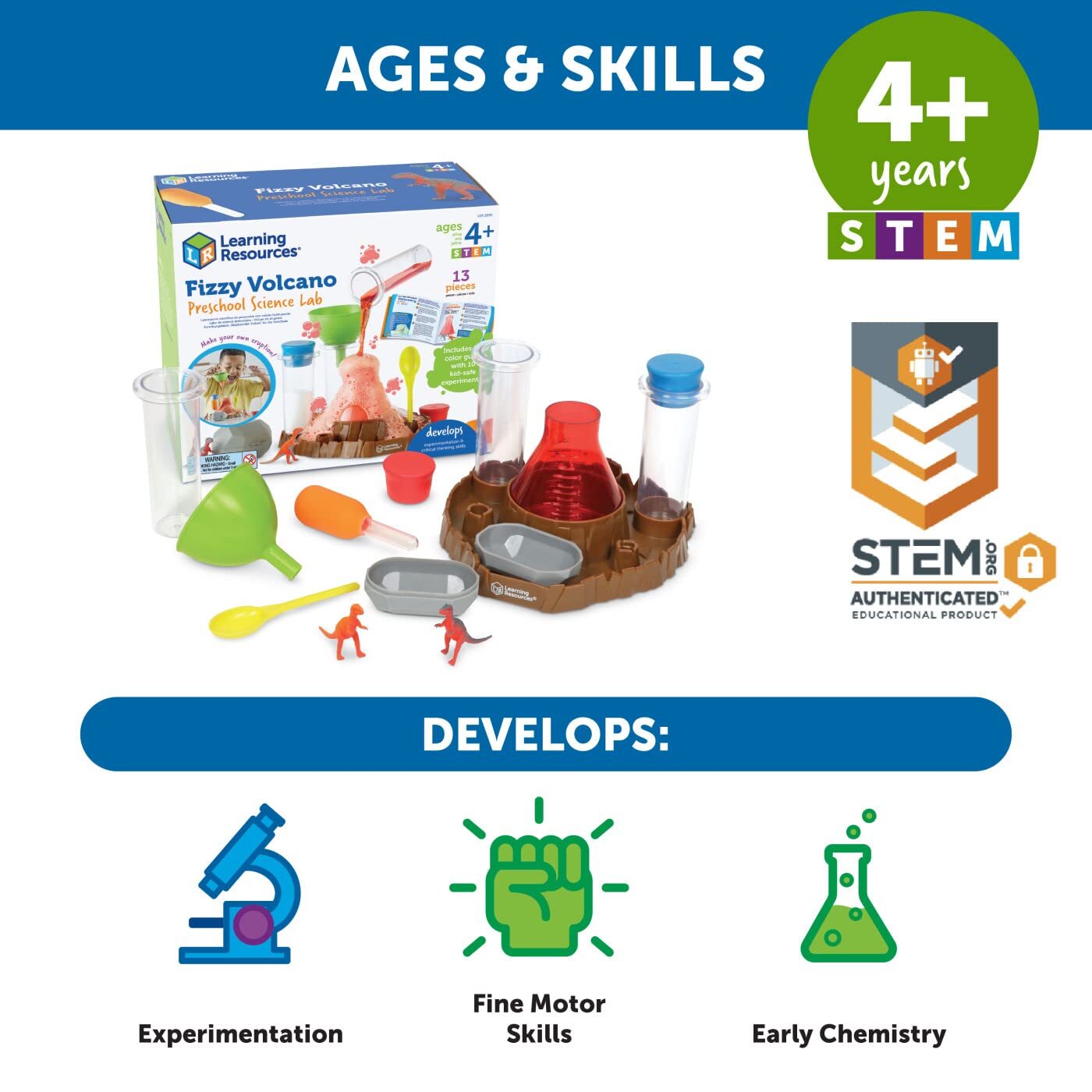 Fizzy Volcano Science Kit 13 Piece STEM Experiments for Kids Ages 4 and Up