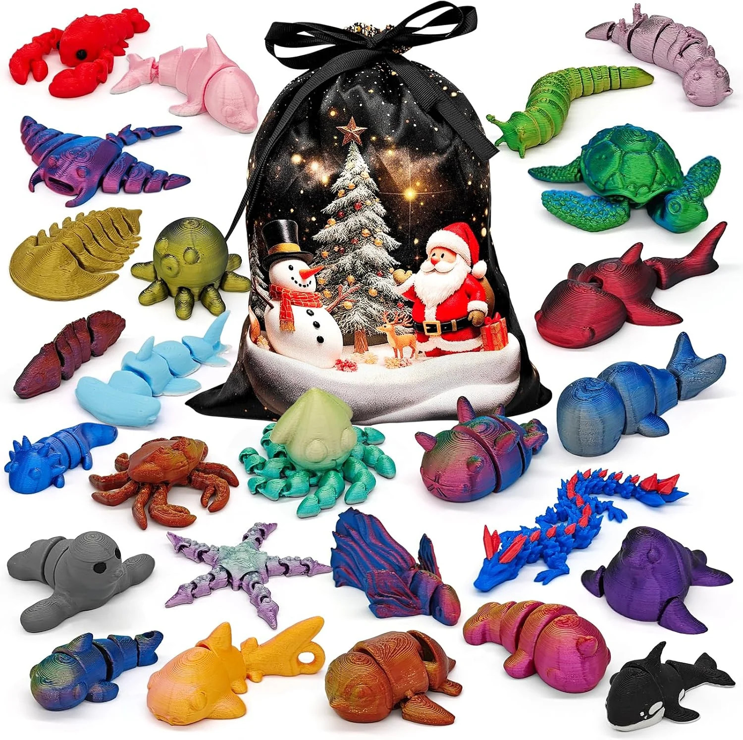 26Pcs 3D Printed Ocean Animals Set, Mini Animals 3D Printed Toys, Ocean Animal F