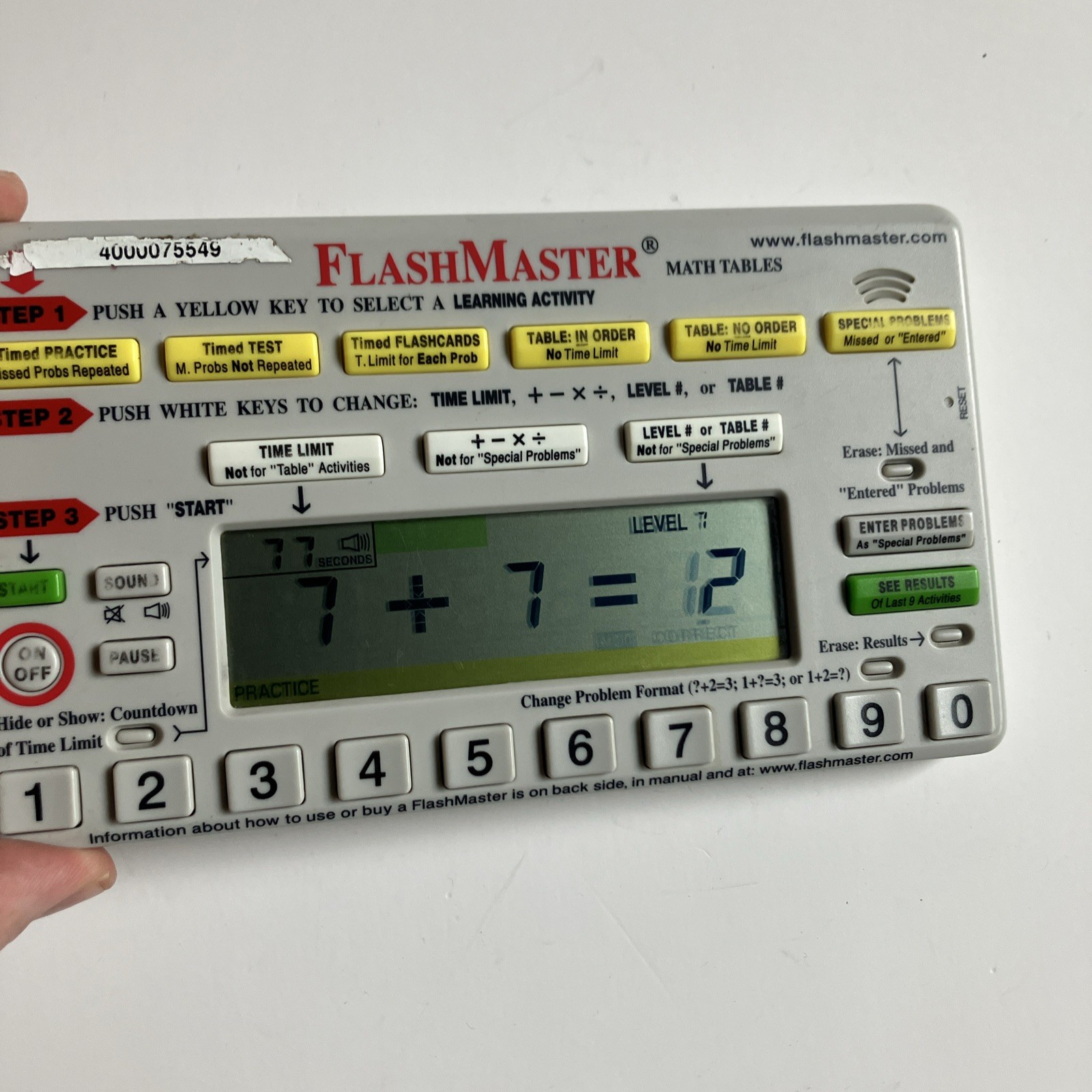 Flash Master Math Tables Electronic Learning Tool Model MT1A Tested Working A6