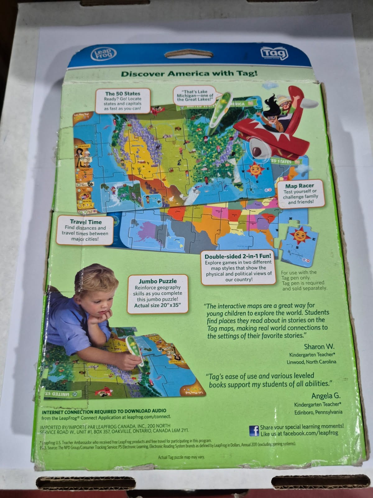 LeapFrog Tag United States Map Jumbo Puzzle Read & Learn Interactive Set Z