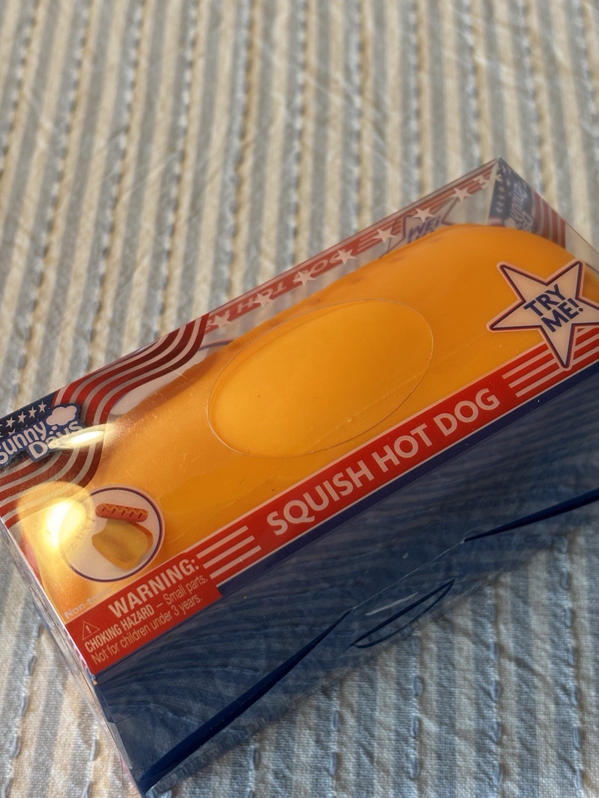 Sunny Days Squish Hot Dog 2-in-1 Tactile Squeeze Toy, Yellow/Orange/Read, New