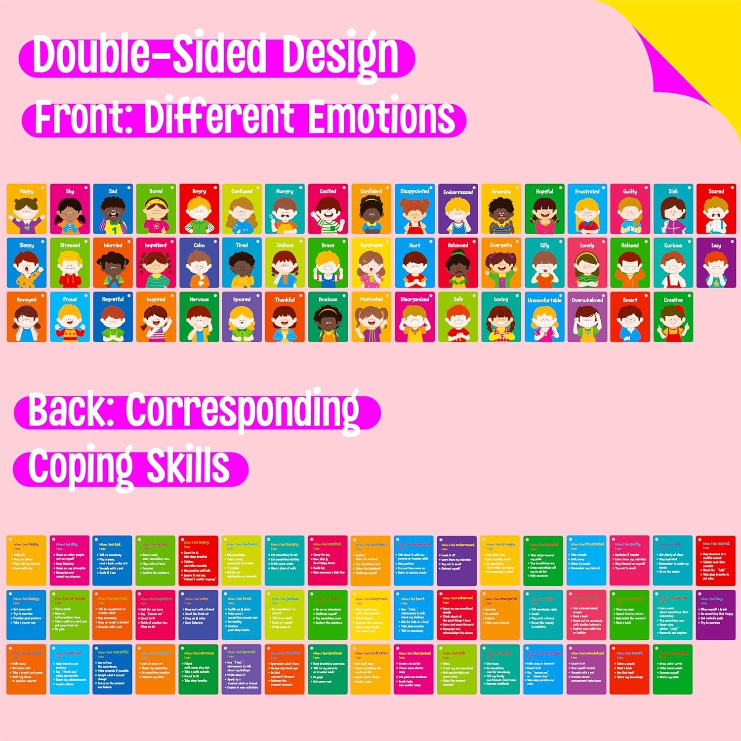 Emotions Flashcards, 50 Different Feelings with Coping Skills-Learn to Identi…