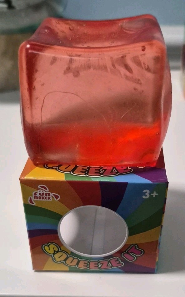 Fun Maker Squeeze It Gel Cube Tactile Squeeze Toy, Red, Ages 3-4 Years And Up