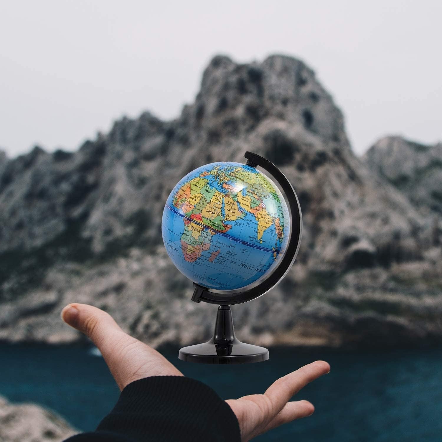 “4”” WORLD GLOBE EARTH TOP Map Rotating Geography Ocean Classroom Learning Deskt