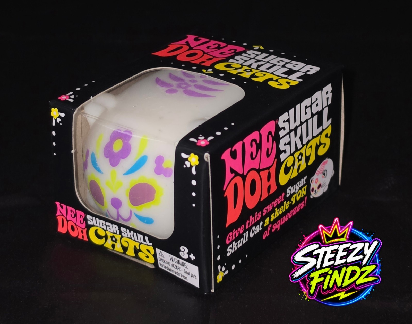 🔥 VIRAL & ULTRA RARE – NeeDoh SUGAR SKULL CAT PURPLE GLOW IN THE DARK