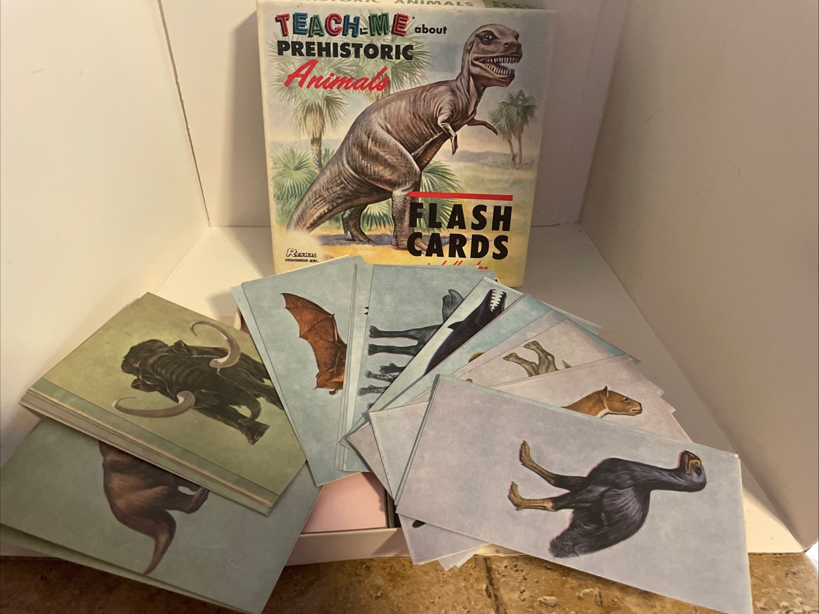 Vintage 1968 Teach Me Prehistoric Animals Flash Cards Dinosaurs 48 Cards