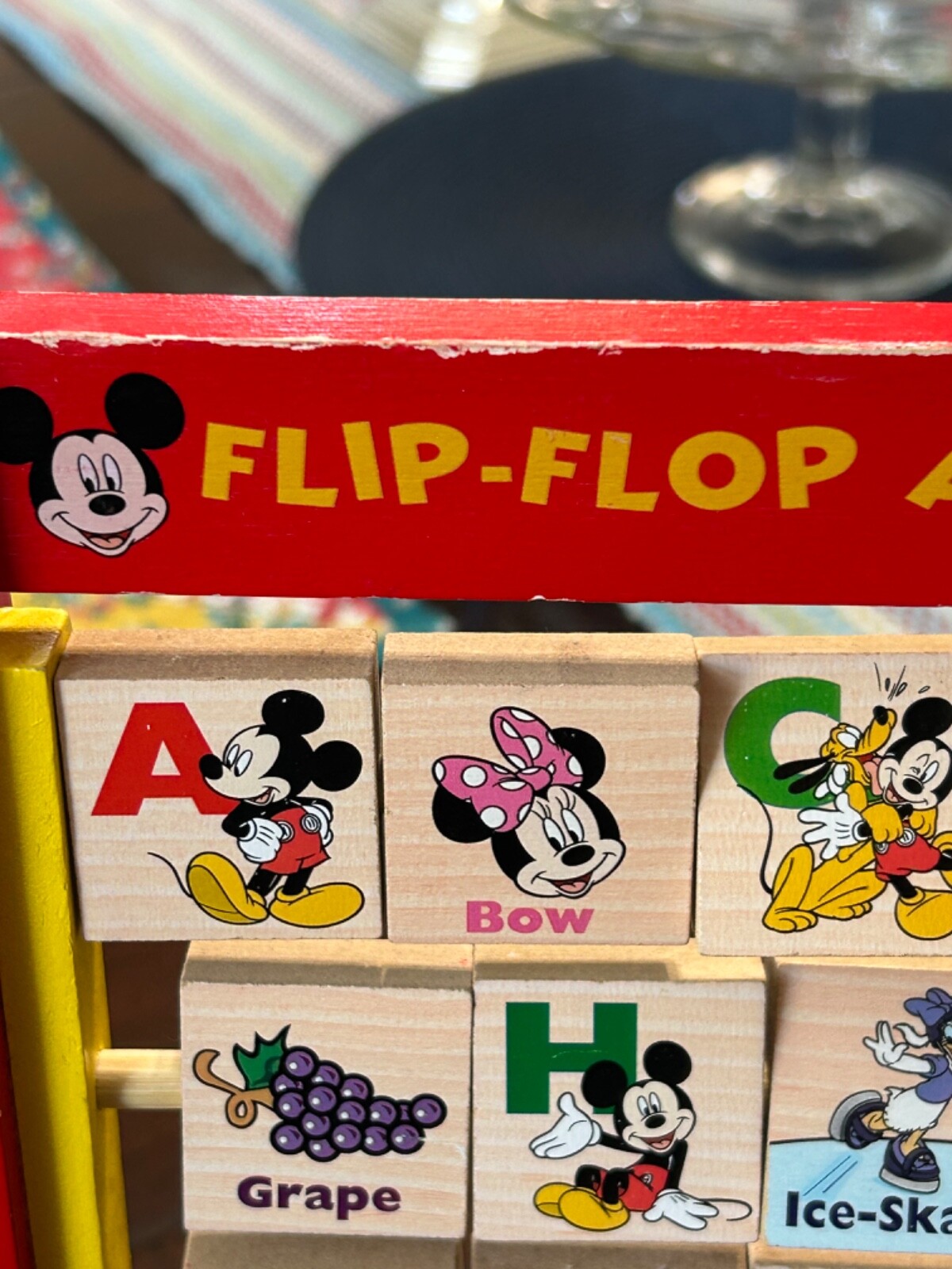 Vintage Disney Mickey Mouse Flip-Flop Alphabet Blocks Wooden Block Learning Toy