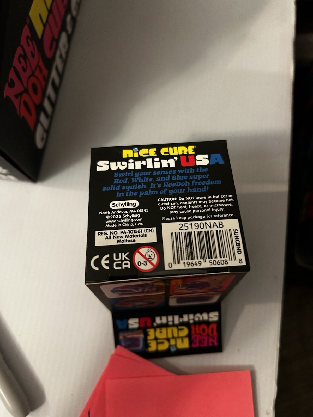 Nee Doh Nice Cube Swirlin’ USA Super Solid Squish Toy Red White Blue 25190NAB