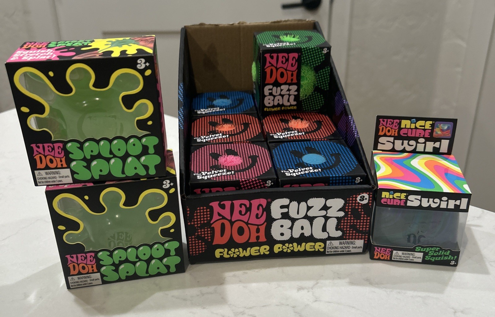 Lot Of 10 NeeDoh ~ 2 SPLOOT SPLAT, 7 Fuzzball Flower Power,& 1 Nice Cube Swirl