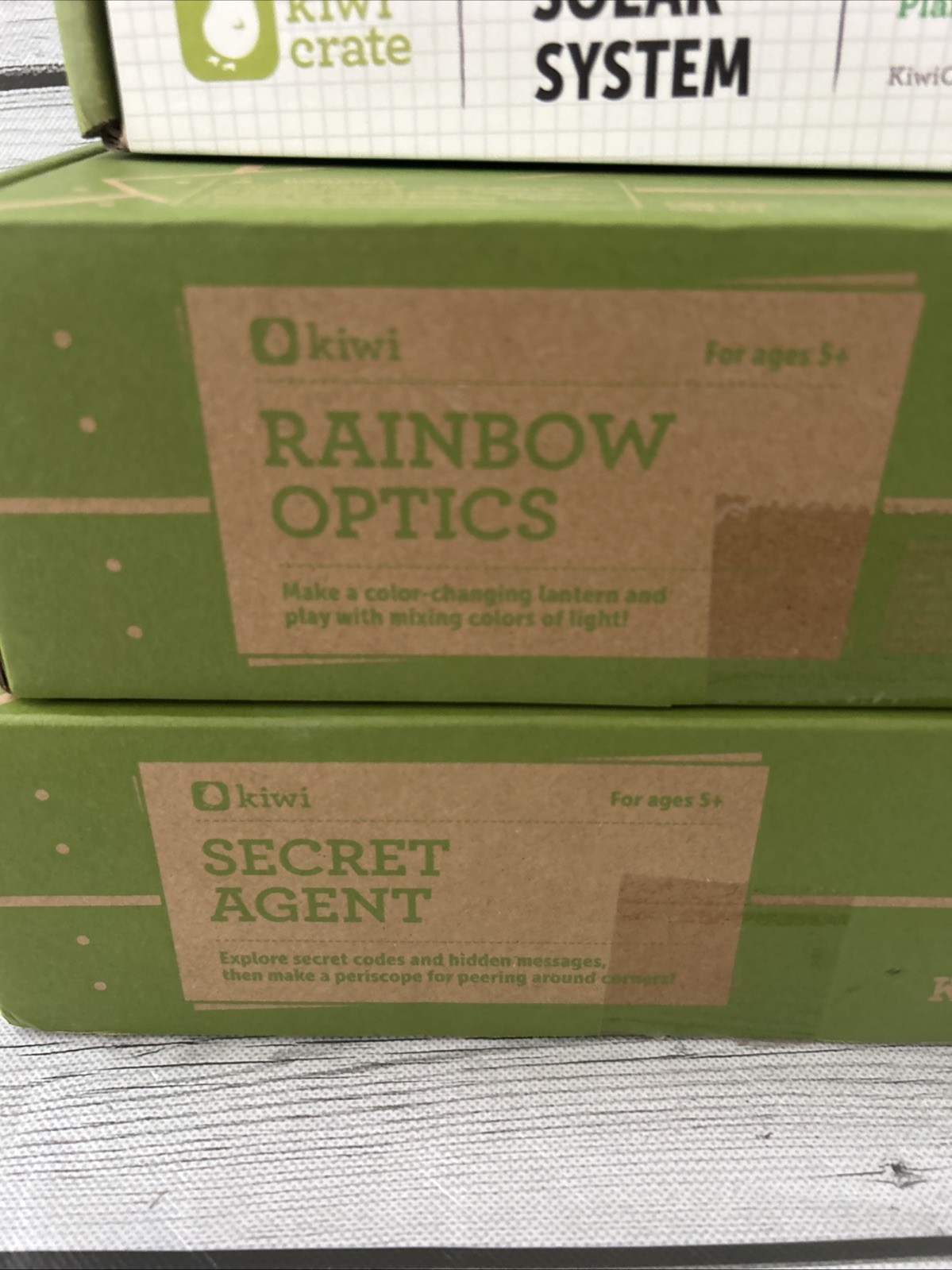 Lot 3 Kiwi Crates NEW Ages 9-14 Solar System Rainbow Optics Secret Agent STEM