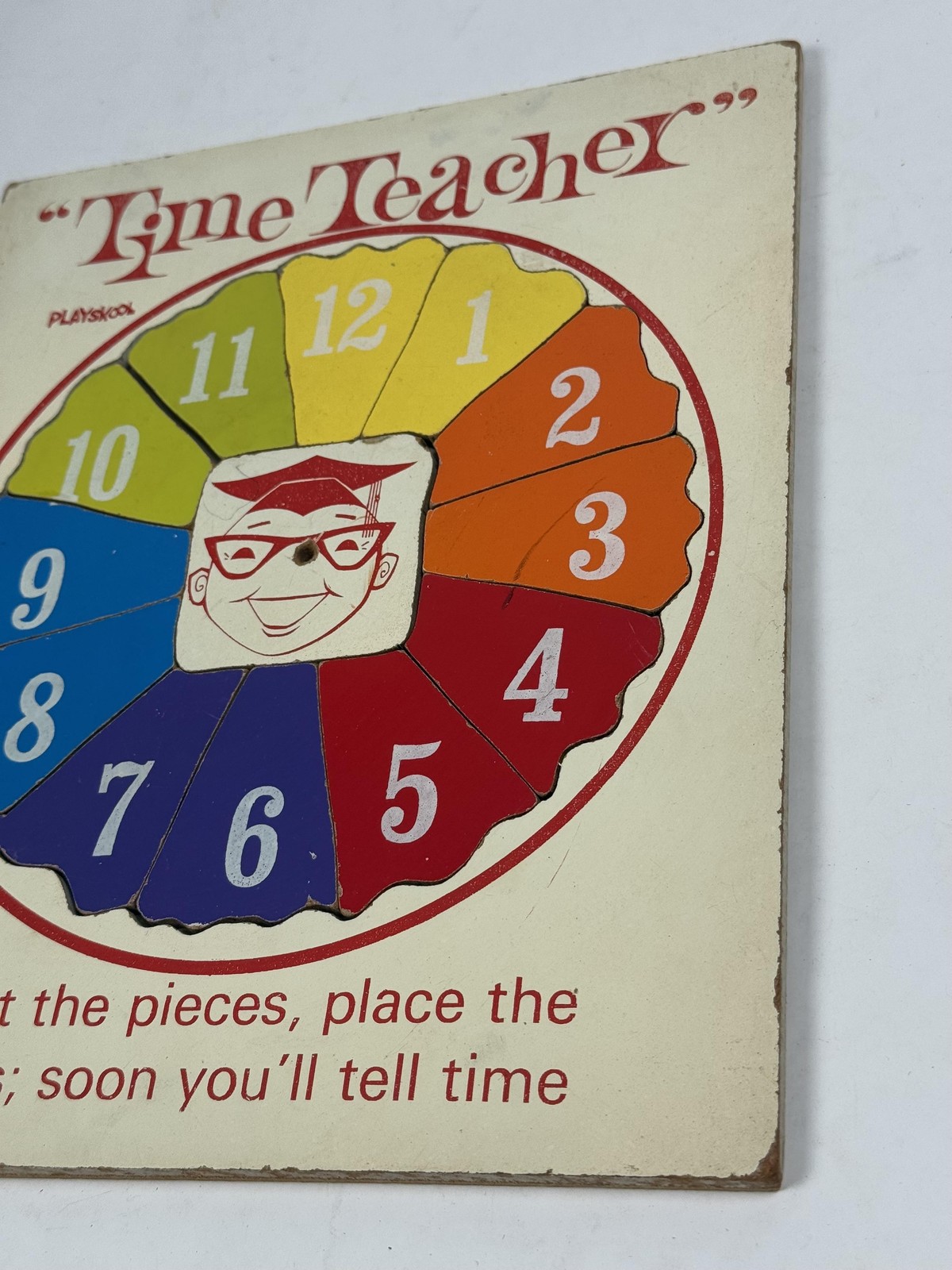 Vintage Playskool Time Teacher Wooden Clock Puzzle Educational Toy Kids Colors