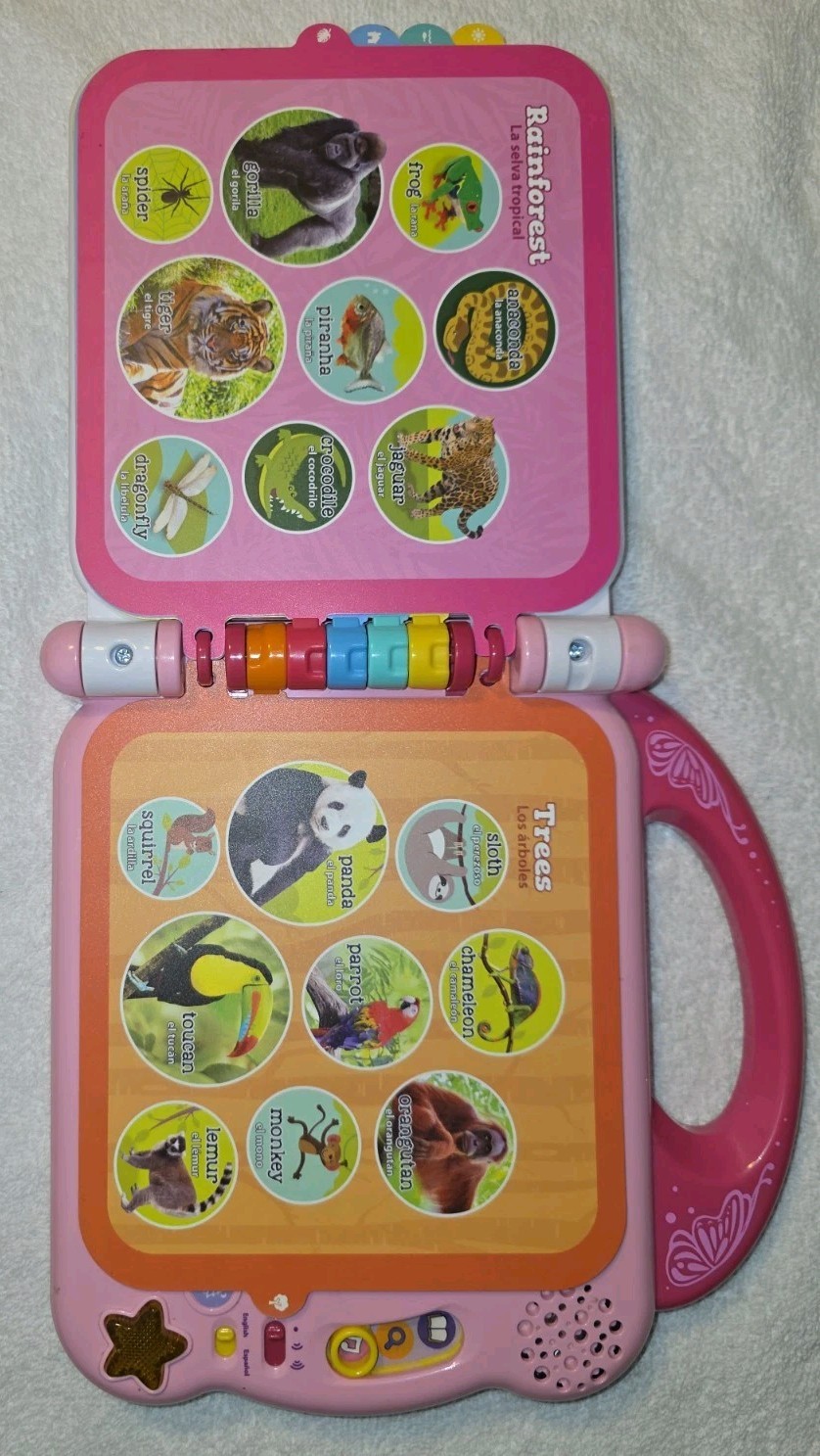 Leap Frog 100 Animals Book – Electronic Toy English/Spanish Pink TESTED Working