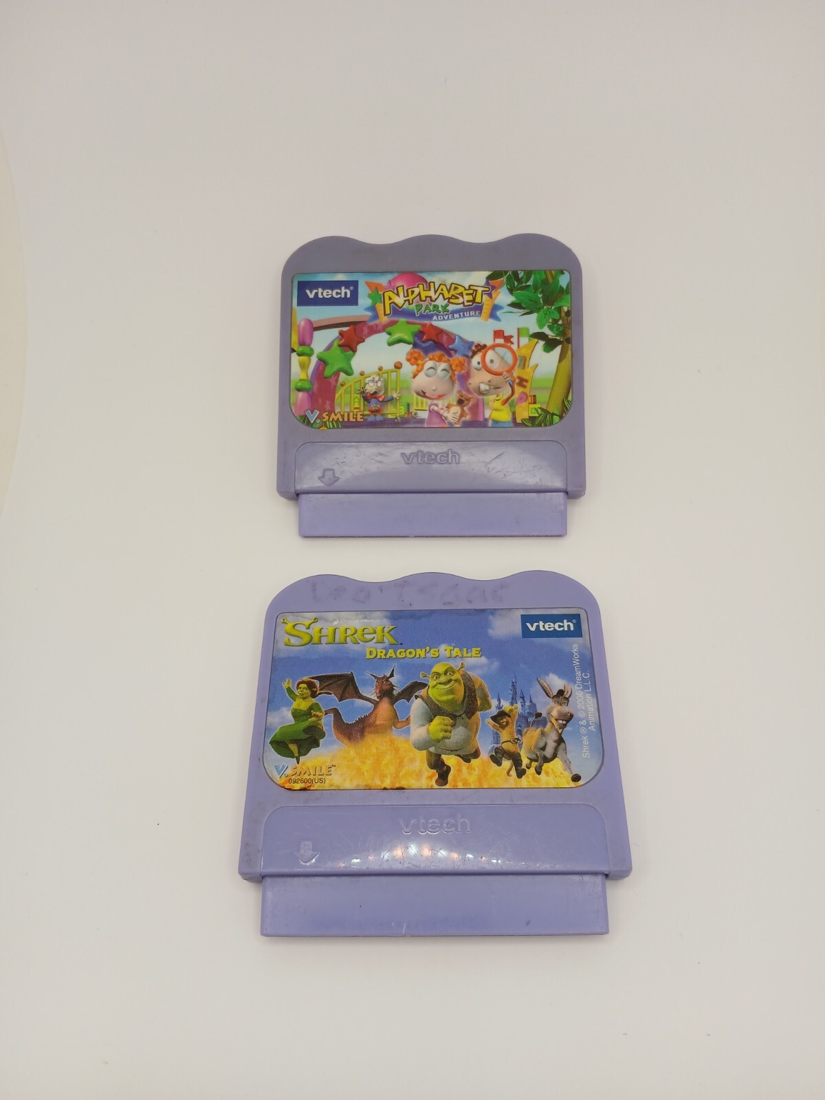 VTech V.SMILE Learning System Shrek Dragons Tale & Alphabet park adventure used