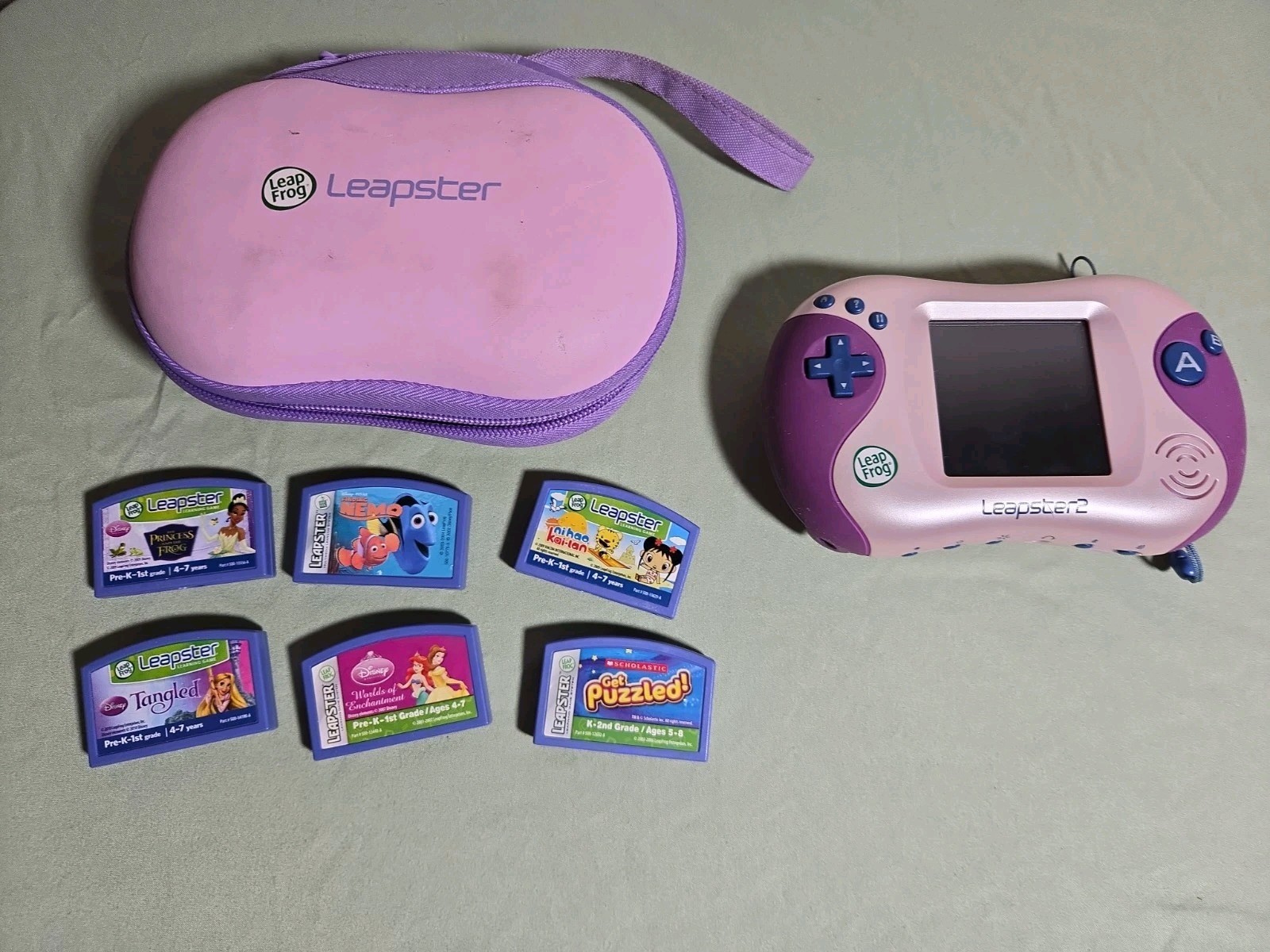 Leap Frog Leapster 2 Pink Learning System 6 Games TESTED Works Nemo Princesses