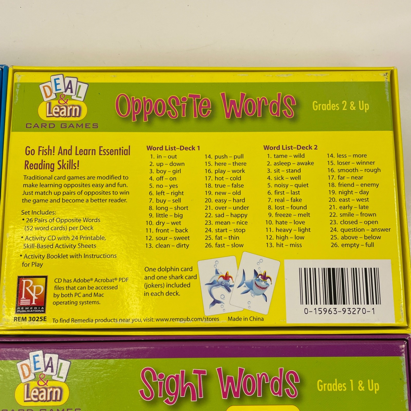4 Deal & Learn Card Games Rhyming, Opposite & Sight Words + Activity CDs Remedia