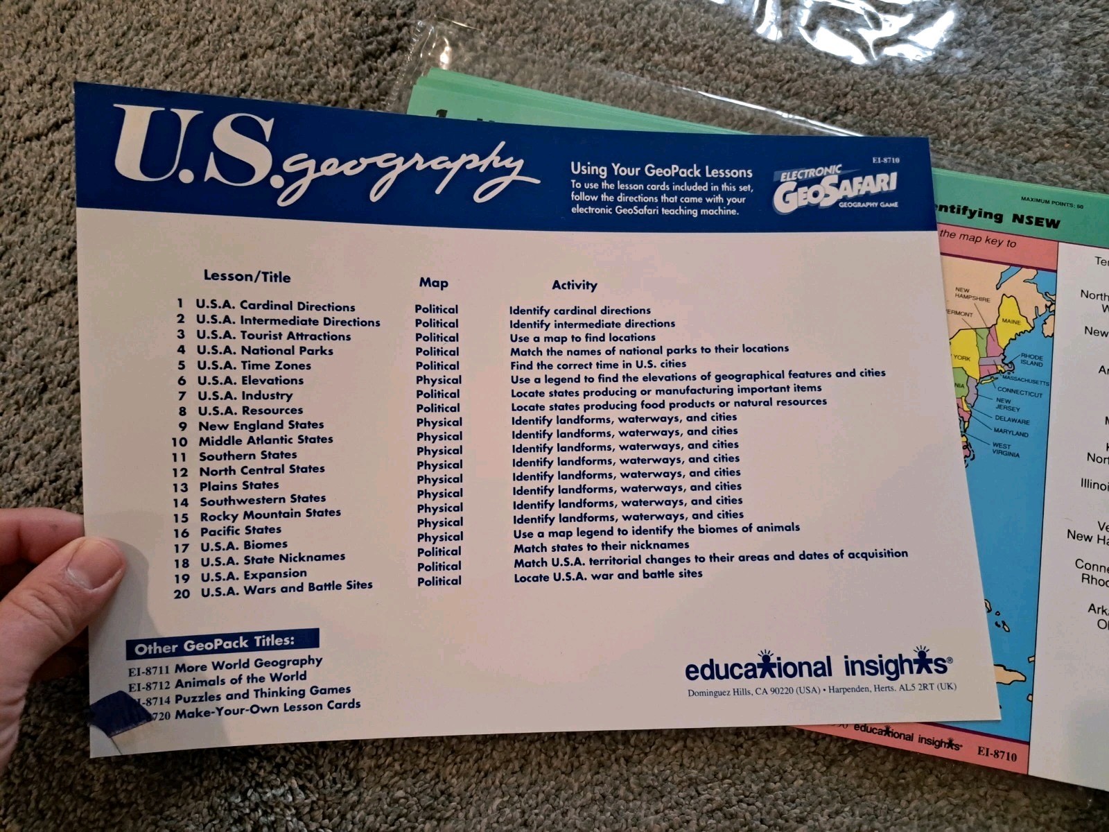Electronic Geosafari More U. S. Geography Cards 20 Lesson Cards Game
