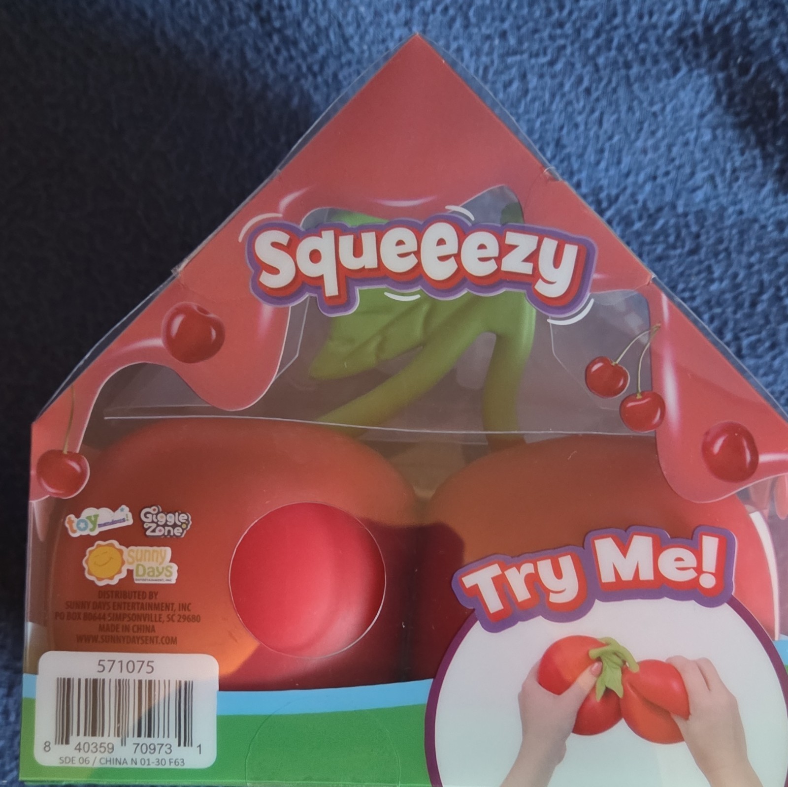 Sunny Days Cherries Tactile Squeezy Fruit Squeeze Toys 2-Pack, Red/Green