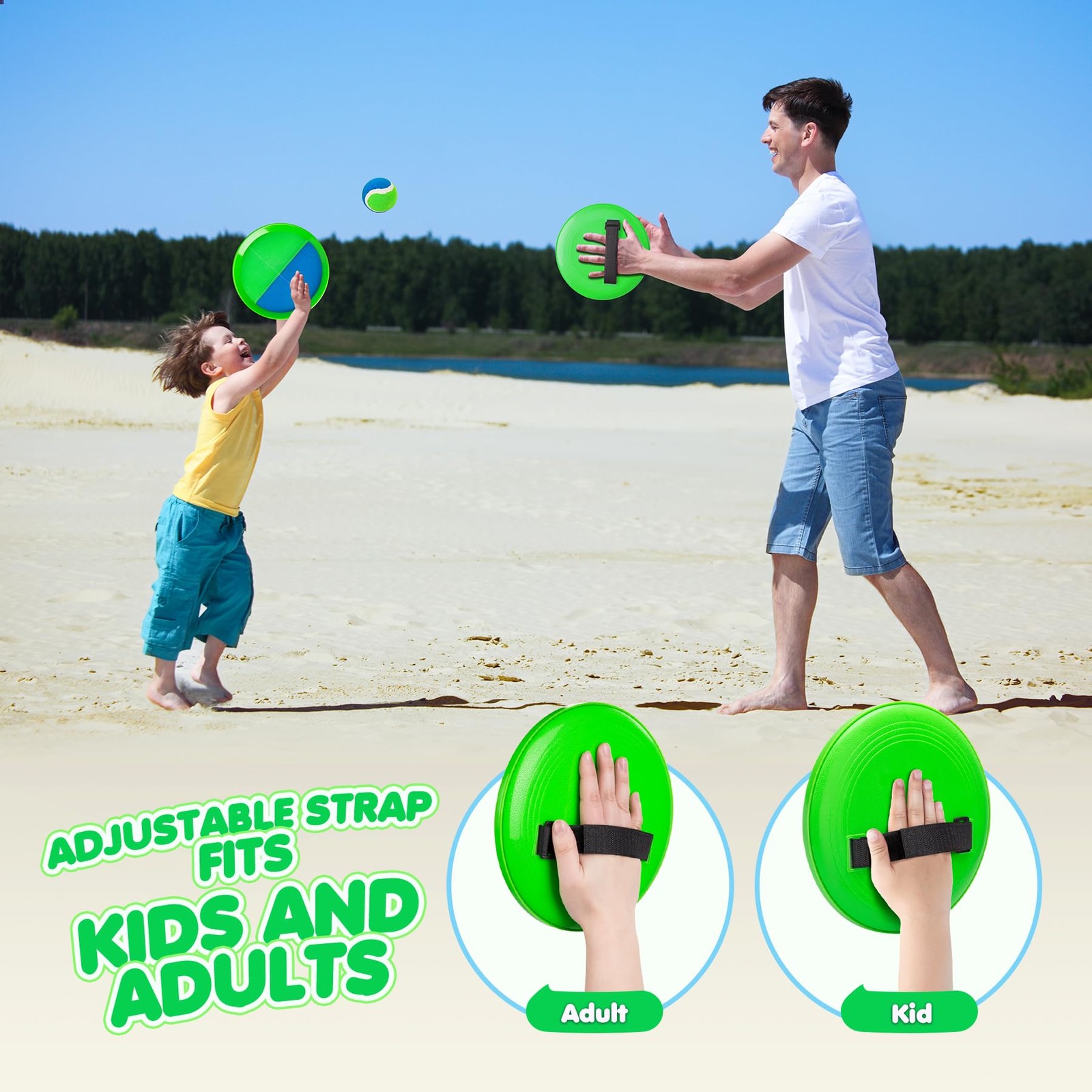 Toss and Catch Ball Set Upgraded – Kids Toys Beach 4 Paddles 4 Balls, Blue