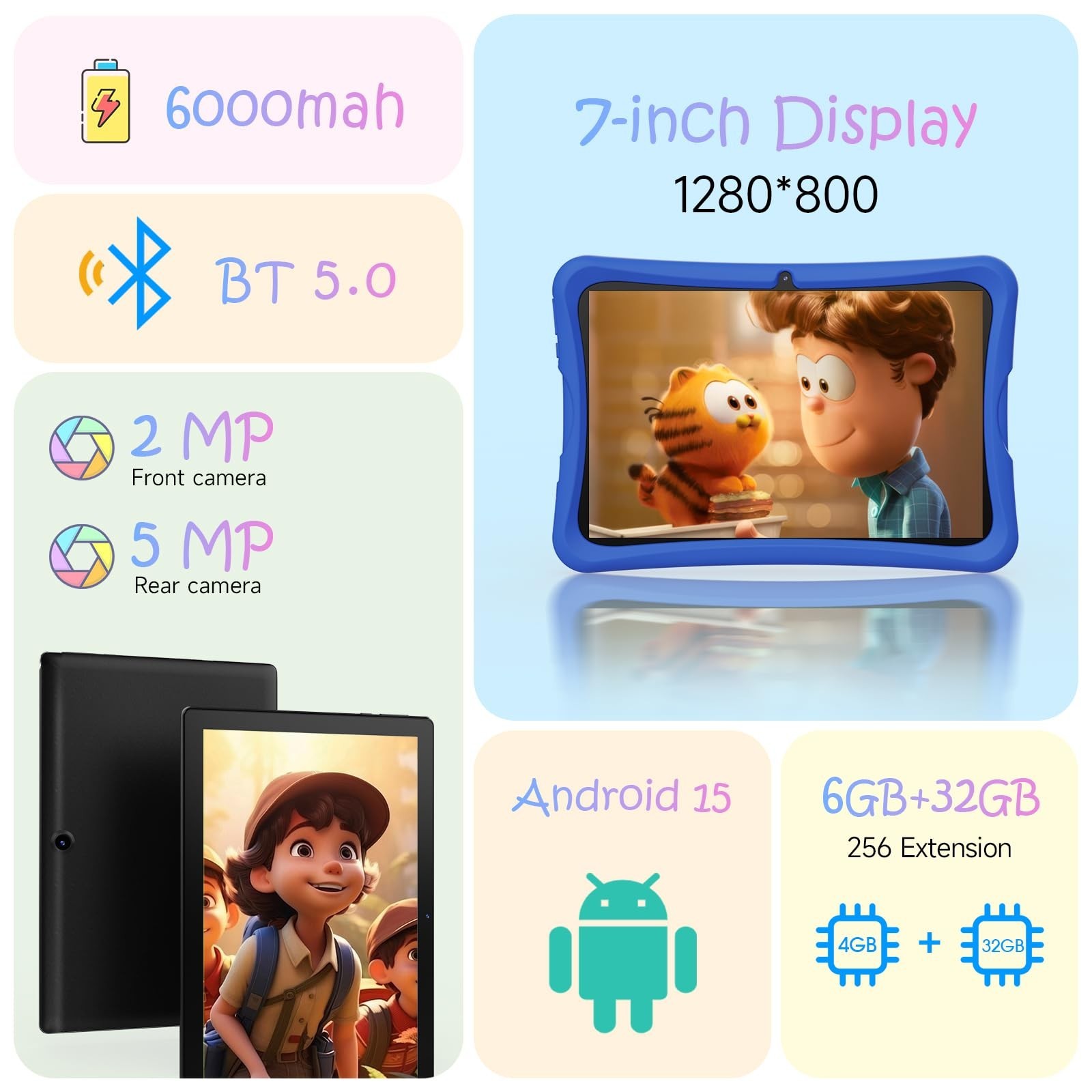 DigiLand 10.1″ Kids Tablet, 6GB RAM 32GB ROM, Android 15 GO, with Kid-Proof S…