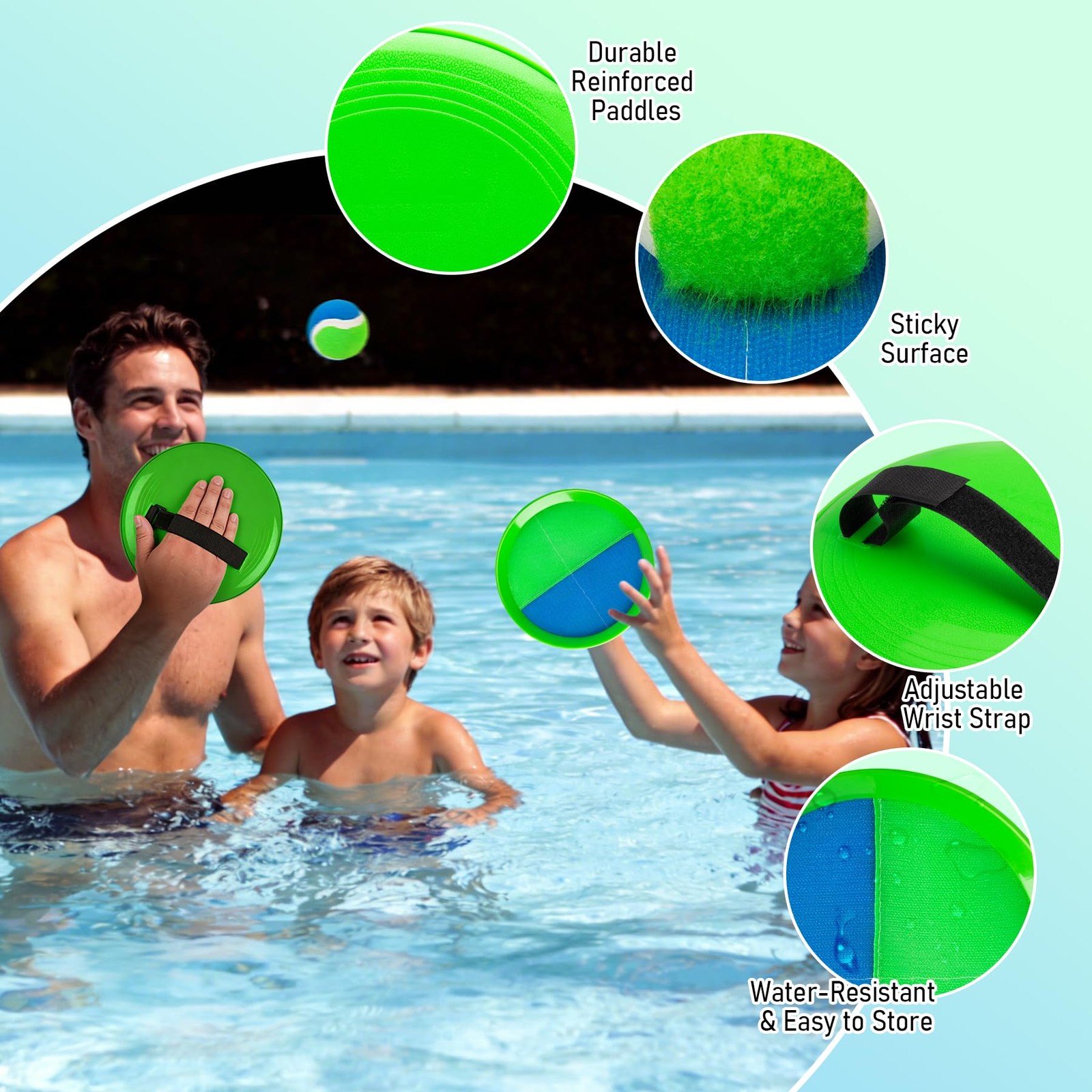 TEILLNET 2-in-1 Beach Paddle Ball and Toss 4 Paddles 4 Balls, Paddle-blue