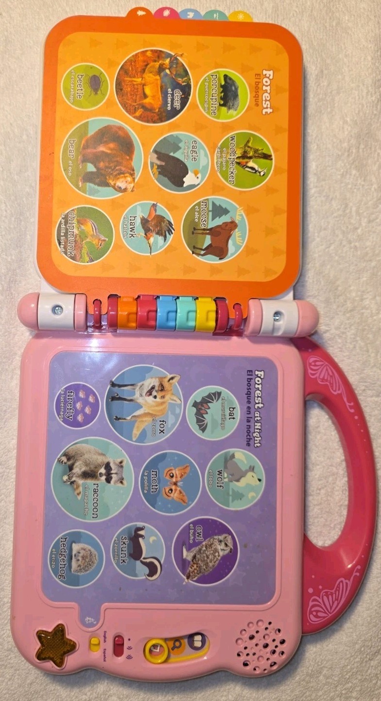 Leap Frog 100 Animals Book – Electronic Toy English/Spanish Pink TESTED Working