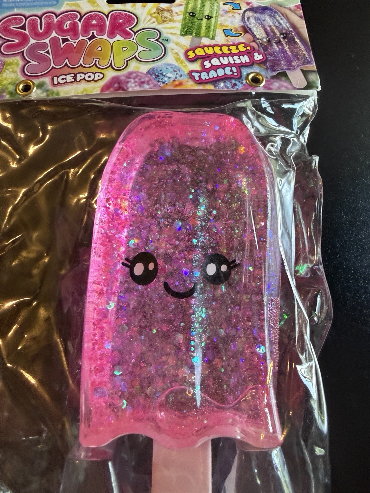 New Orb Sugar Swaps Pink Ice Pop Popsicle Squishy Squeeze Glitter Toy 5+
